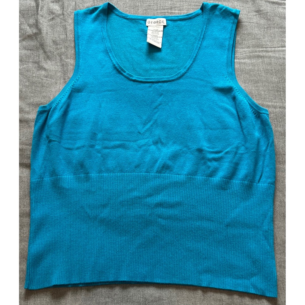 George Womens Vibrant Turquoise Knit Tank Top Scoop Neck Ribbed Hem XL 16/18